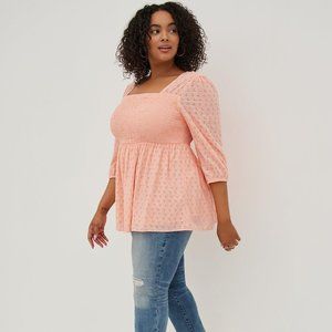 Torrid Smocked Babydoll Top - Voile Eyelet Peach Size 1 (1X - 14/16)